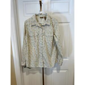 Wrangler Western Pearl Snap Long Sleeve Shirt, Yellow Flower Print, Size Large